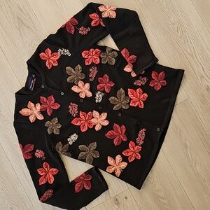 Vintage‎ Fall Autumn Leaf Embroidered Applique Art To Wear Cardigan Sweater, Sm